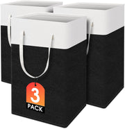 3 Pack 75L Large Laundry Hampers Foldable Clothes Baskets with Handles Black