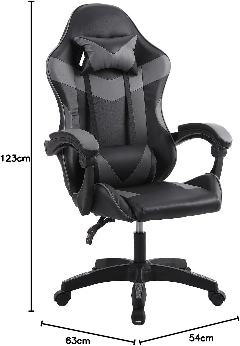 Ergonomic Grey Gaming Chair Swivel Faux Leather Adjustable Lumbar Office