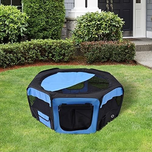 Portable Foldable Pet Playpen with Carry Bag, Outdoor Puppy Tent Blue