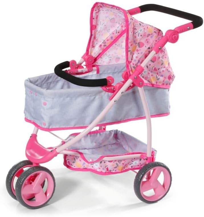 Doll Pram Jogger Pushchair Folding Hood Adjustable Handle 43cm Dolls