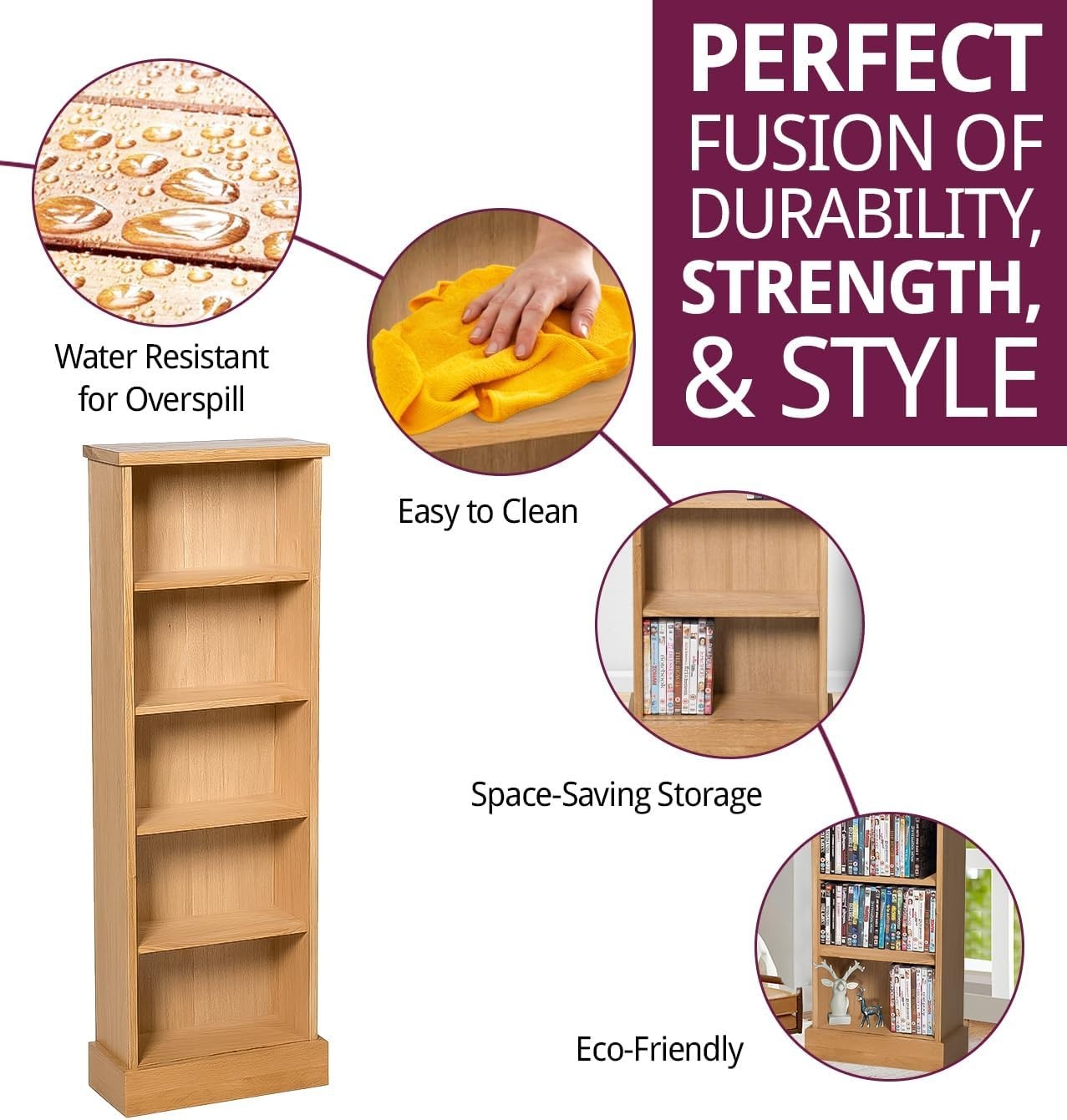 Solid Oak DVD CD Storage Cabinet 5 Tier Media Shelf Holds 120 Discs
