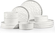 12pc White Stoneware Dinner Set Plates Bowls Reactive Glaze Service for 4