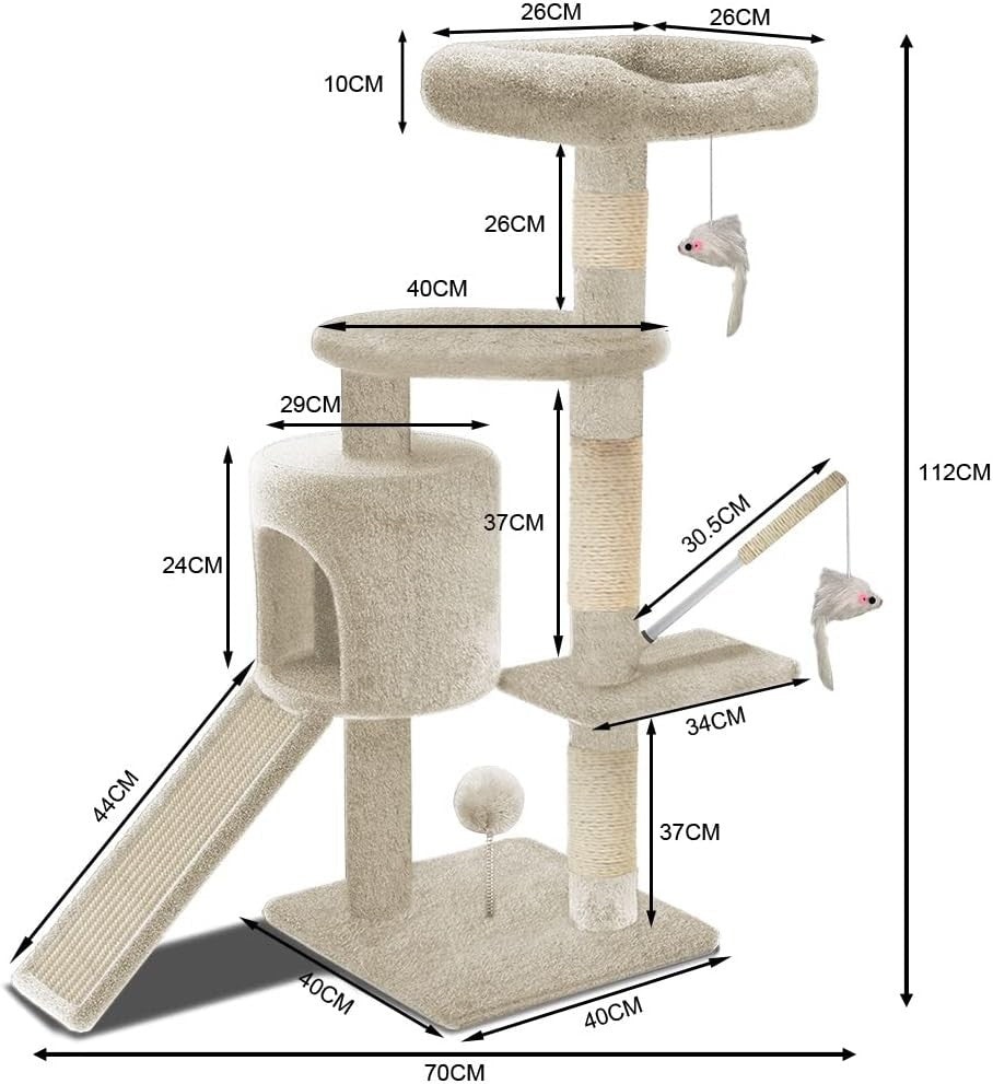 Cat Tree Scratching Post 112cm Activity Centre Condo Ramp Beige