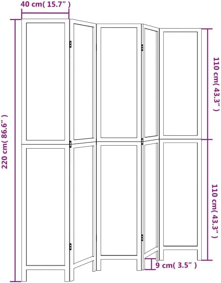 5 Panel Folding Room Divider Screen – Dark Brown Wood Privacy Partition 220cm