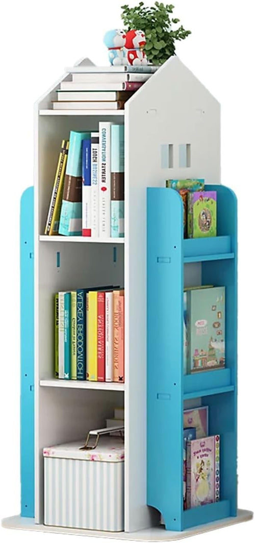 360° Rotating Kids Bookshelf 10-Shelf Freestanding Space-Saving Bookcase Blue