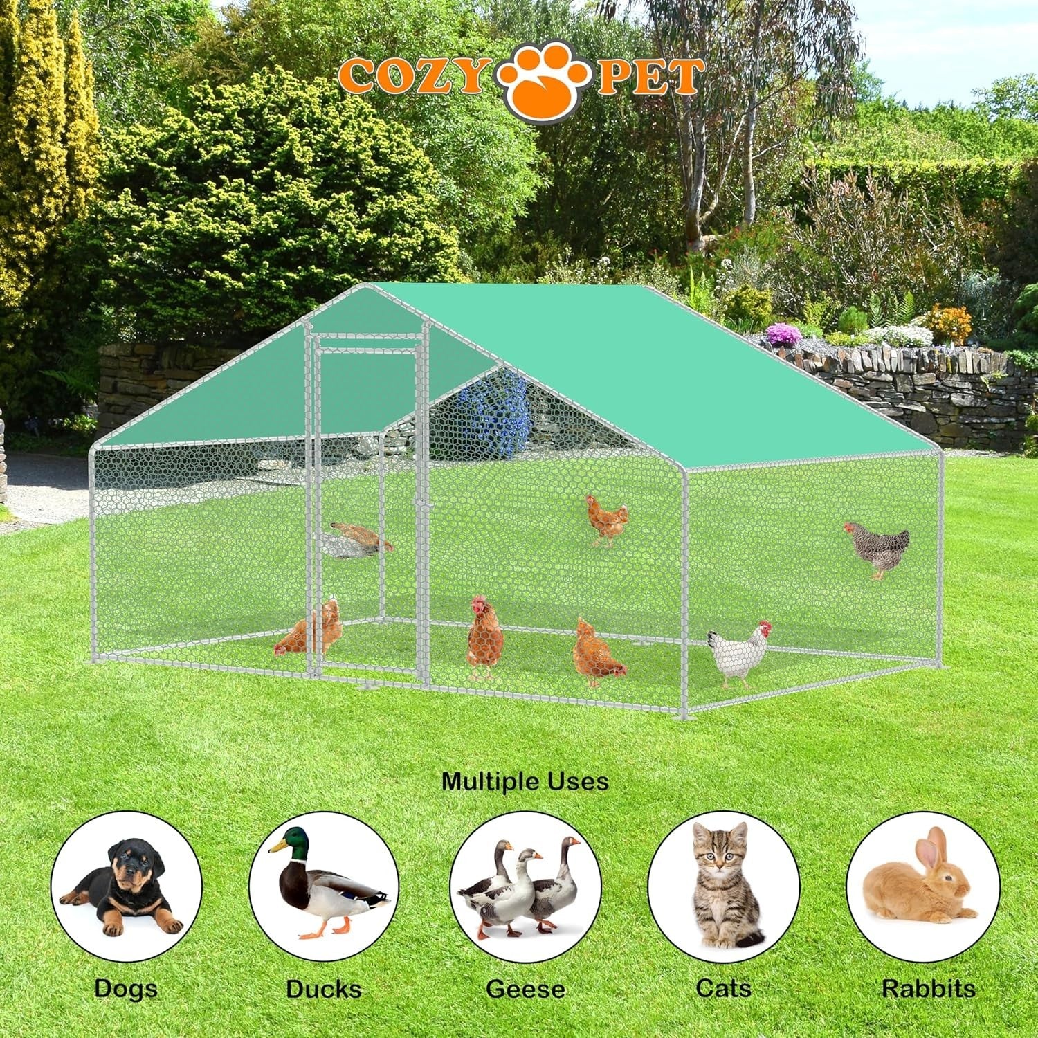4x2m Walk In Chicken Run 25mm Steel Heavy Duty Pen
