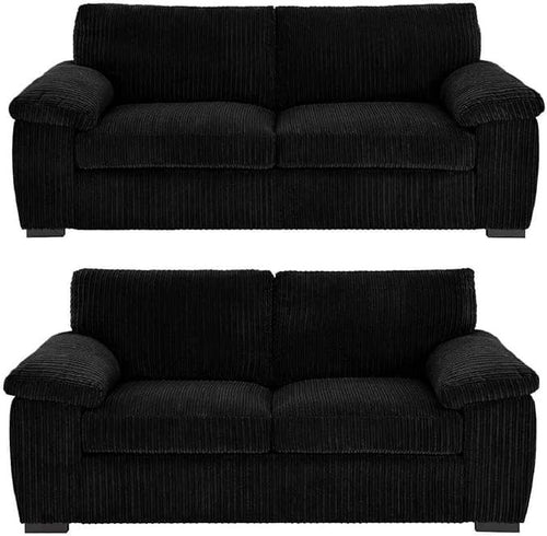 Black Jumbo Cord 3+2 Seater Sofa Set Deep Cushions Comfy Recliner UK