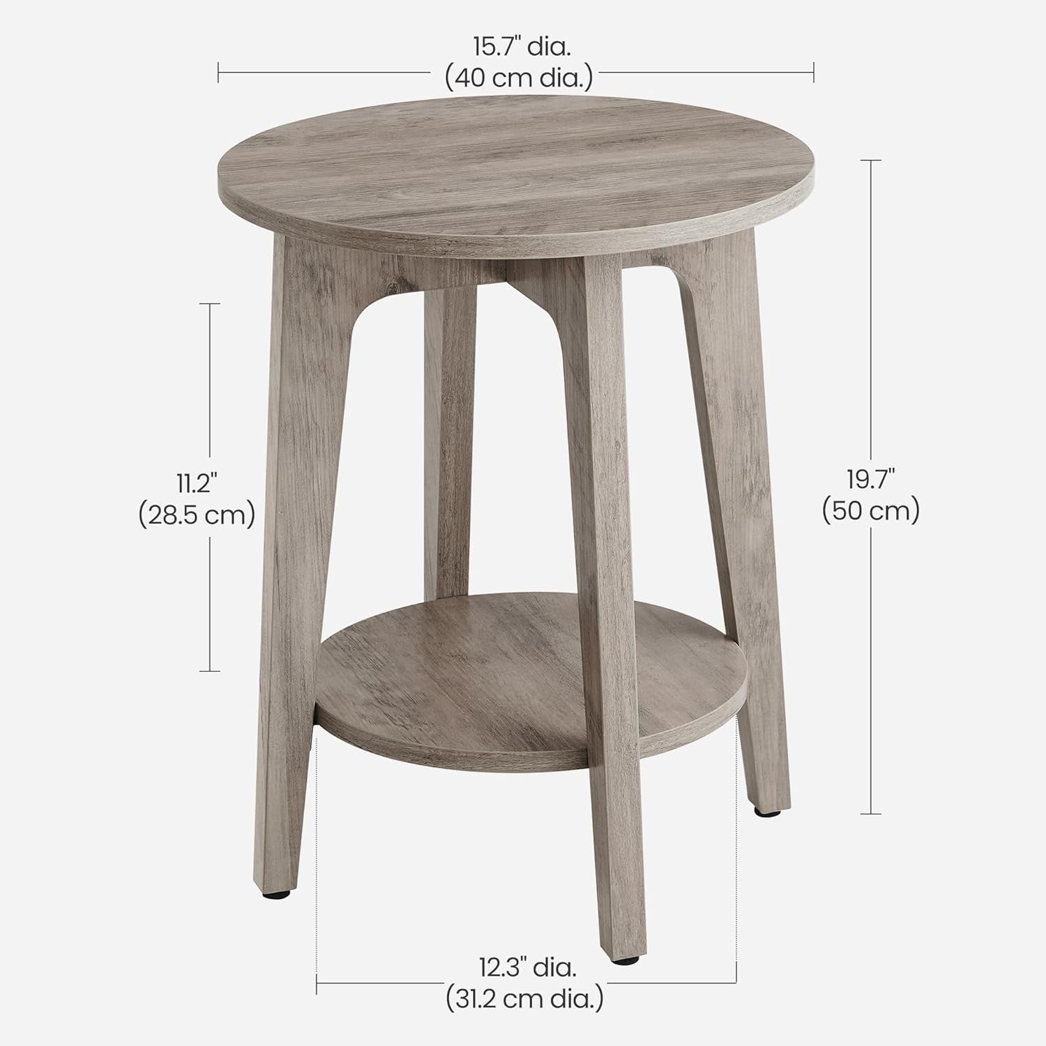Small Round Side Table with Shelf, Space-Saving Bedside End Table, Wood Look