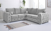 Luxury Plush Velvet Corner Sofa L-Shaped 5 Seater Foam Cushions Chrome Legs