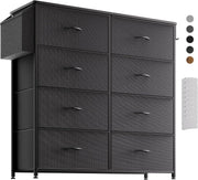 Black 8 Drawer Fabric Storage Unit w/ Labels & Pocket – 80x30x97cm