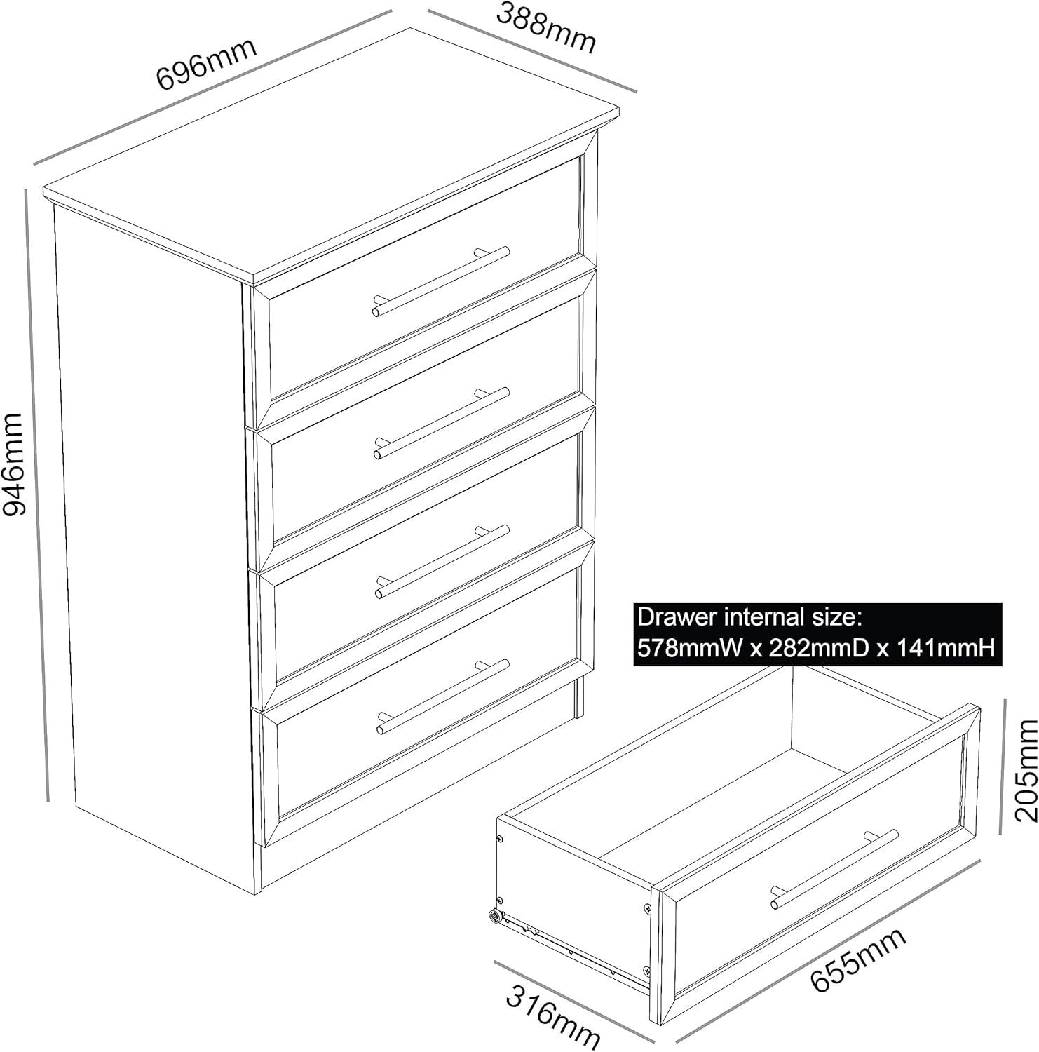 4 Drawer Chest Storage Cabinet for Bedroom, Hallway & Living Room, Ivory/Oak