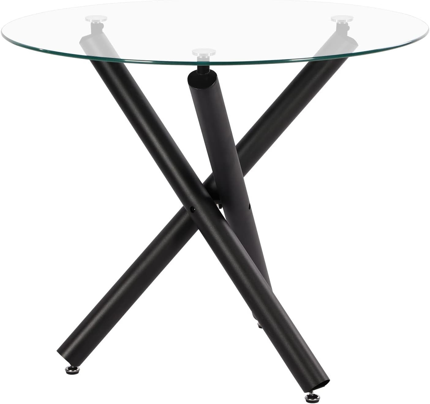 Round Glass Dining Table 90cm Modern Black Metal Base Stable Safe Tabletop