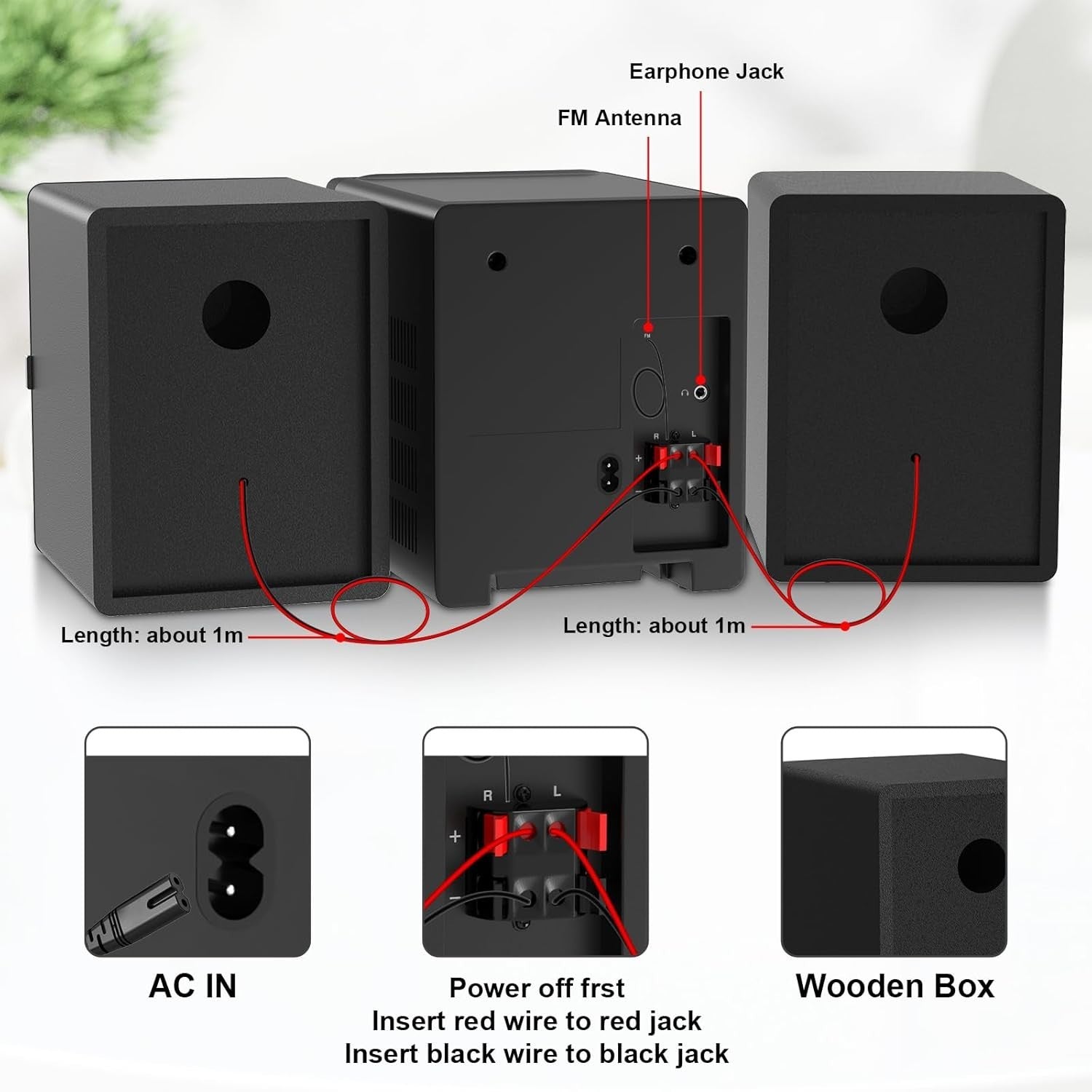 Compact HiFi Stereo System Bluetooth CD Player FM Radio USB AUX 40W Speakers