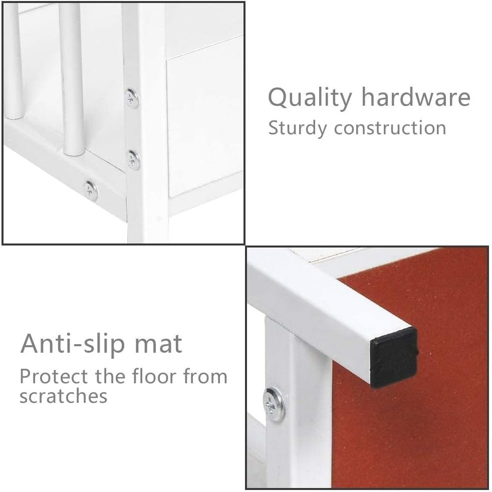Slim White C-Shaped Side Table – Narrow Sofa Table with Metal Frame