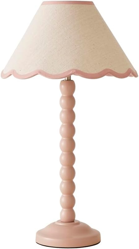 Rose Pink Bobbin Table Lamp Scallop Shade Pastel Bedside 45cm