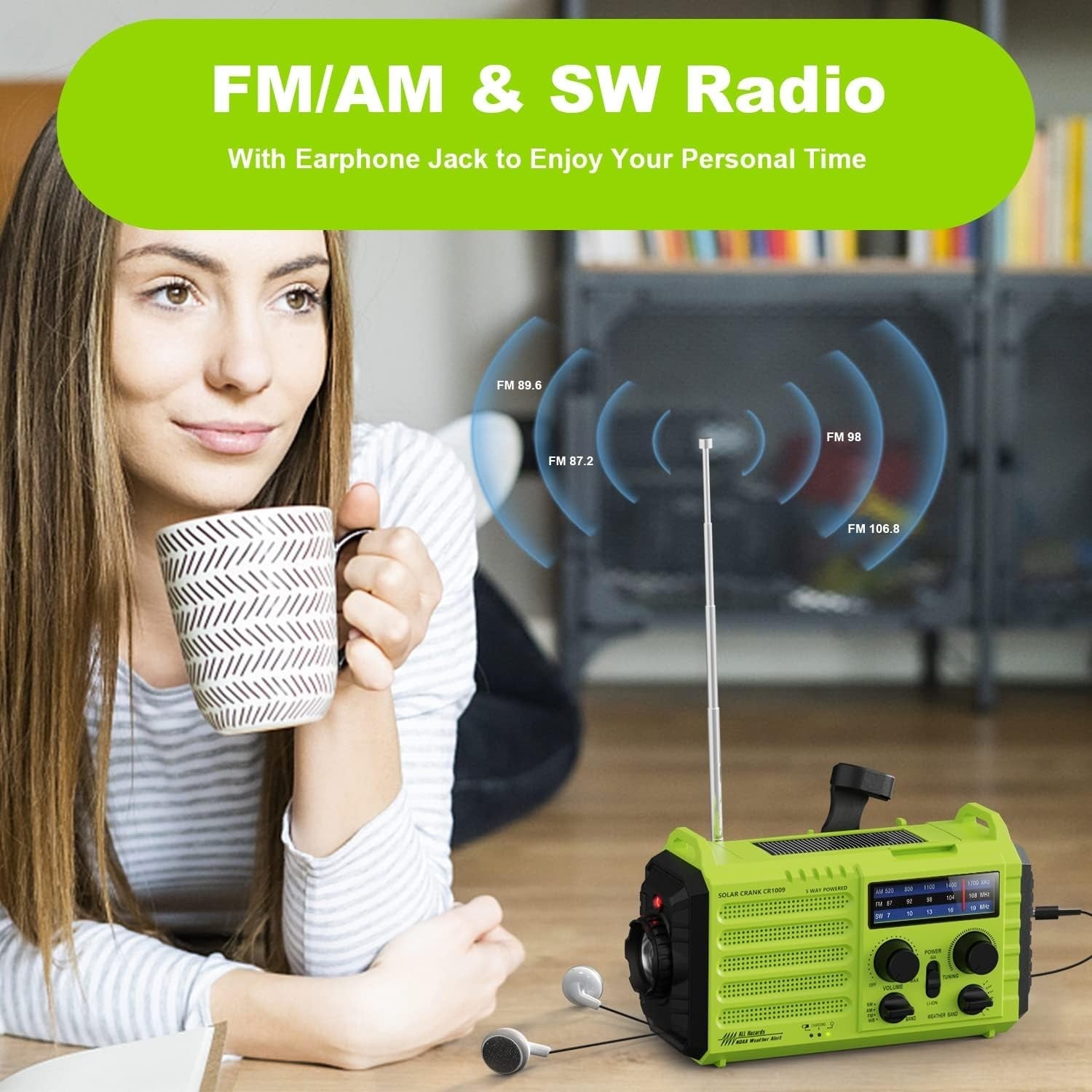 5000mAh Solar Hand Crank Emergency Radio AM/FM/SW USB Flashlight
