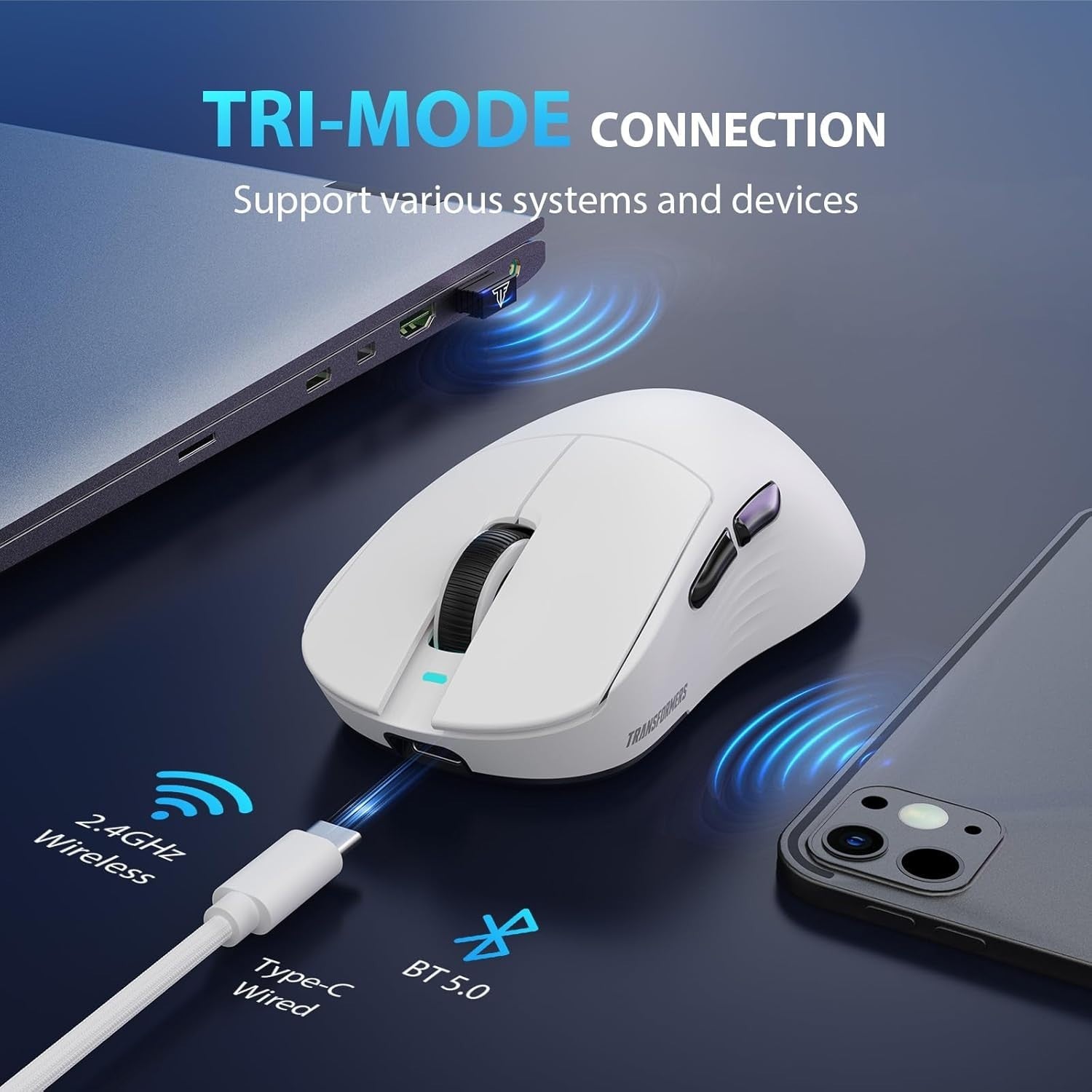 Lightweight Gaming Mouse 63g Wireless 12000 DPI RGB Programmable