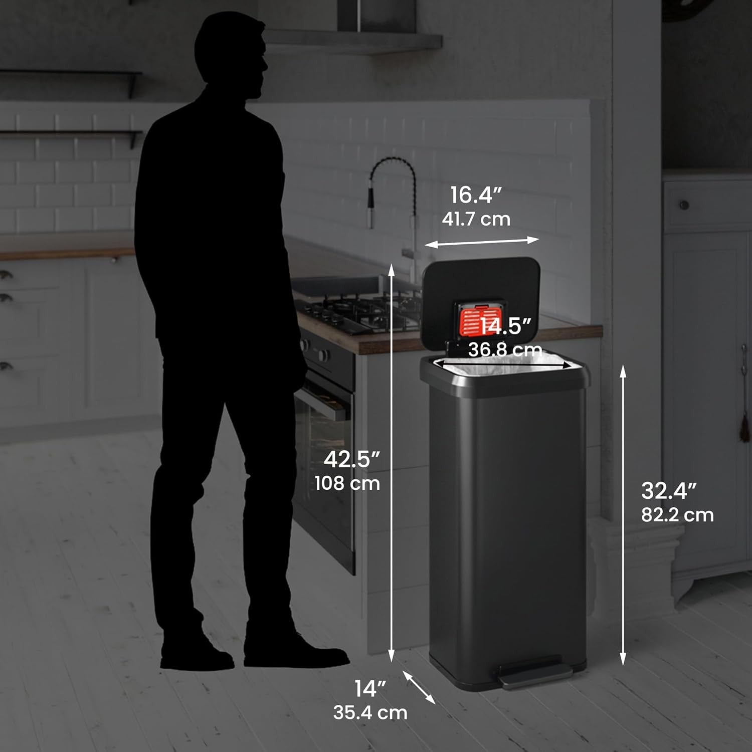 75L 20 Gallon Step Pedal Trash Can Soft Close Stainless Steel Grey
