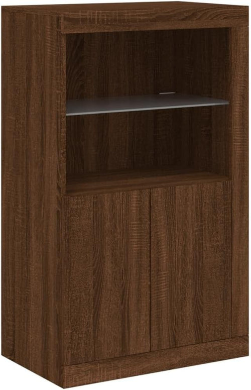 Modern Brown Oak LED Sideboard Cabinet with Custom Lights & Storage