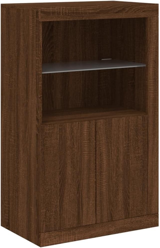 Modern Brown Oak LED Sideboard Cabinet with Custom Lights & Storage