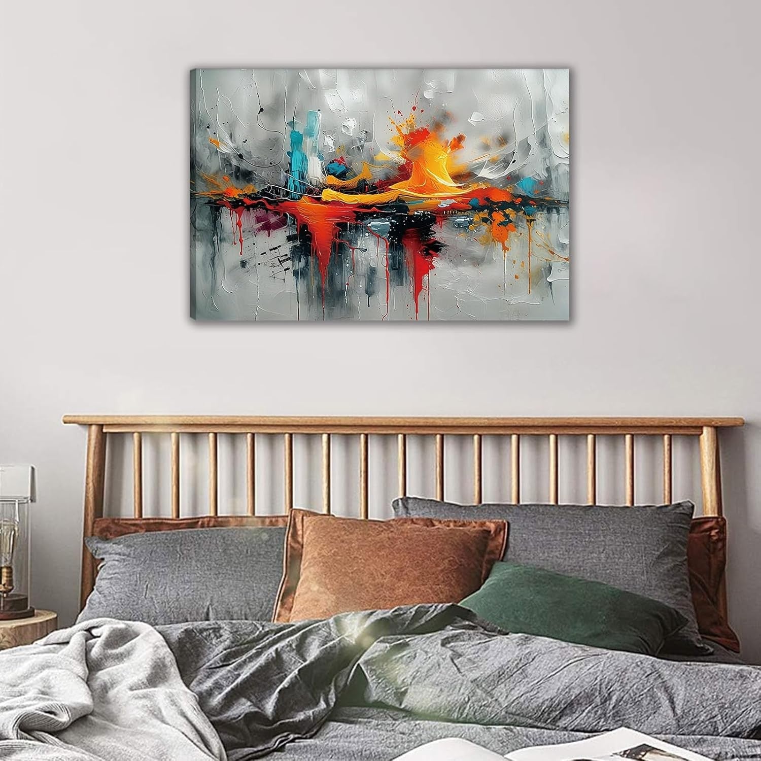 Abstract Canvas Wall Art Blue Orange Modern Framed Painting 59x39cm Home Decor