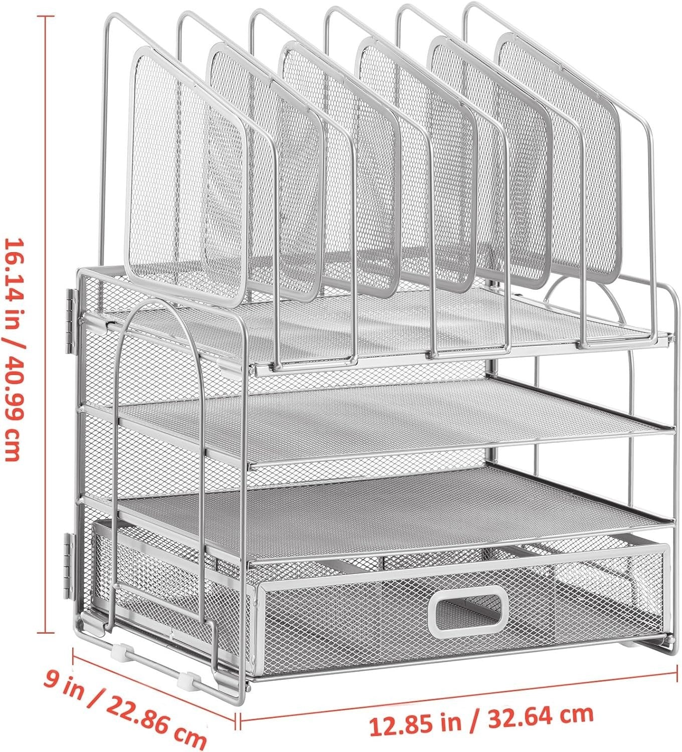 4-Tier Desk Organizer Tray Drawer 5 Vertical File & Pen Holders
