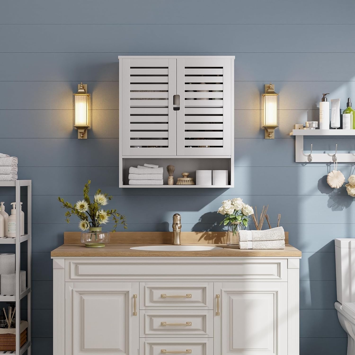 Wall Mounted Bathroom Cabinet White – 2 Door, Adjustable Shelves, Space Saver