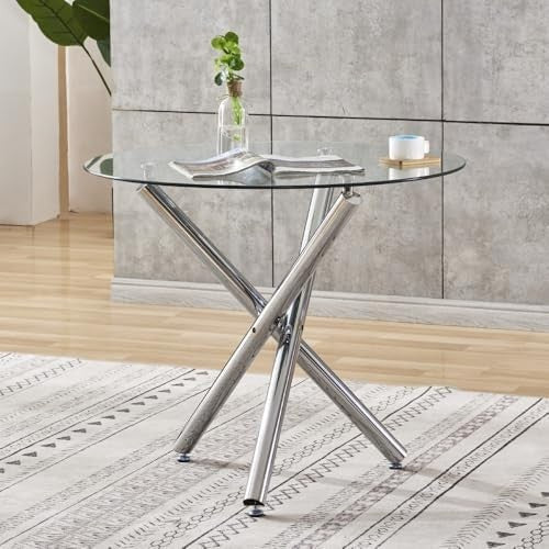 Round Glass Dining Table Set 2 Seater 90cm Space Saving Kitchen Furniture