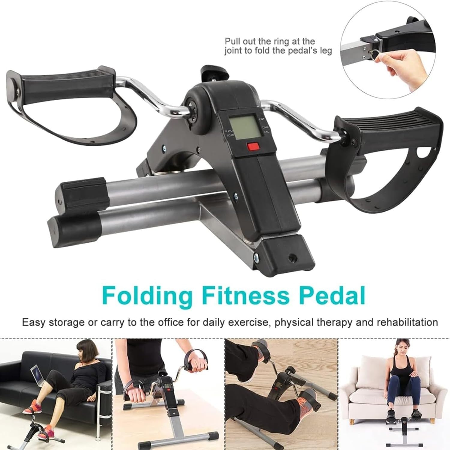 Fold Away Pedal Exerciser LCD Seated Arm Leg Cycle Trainer
