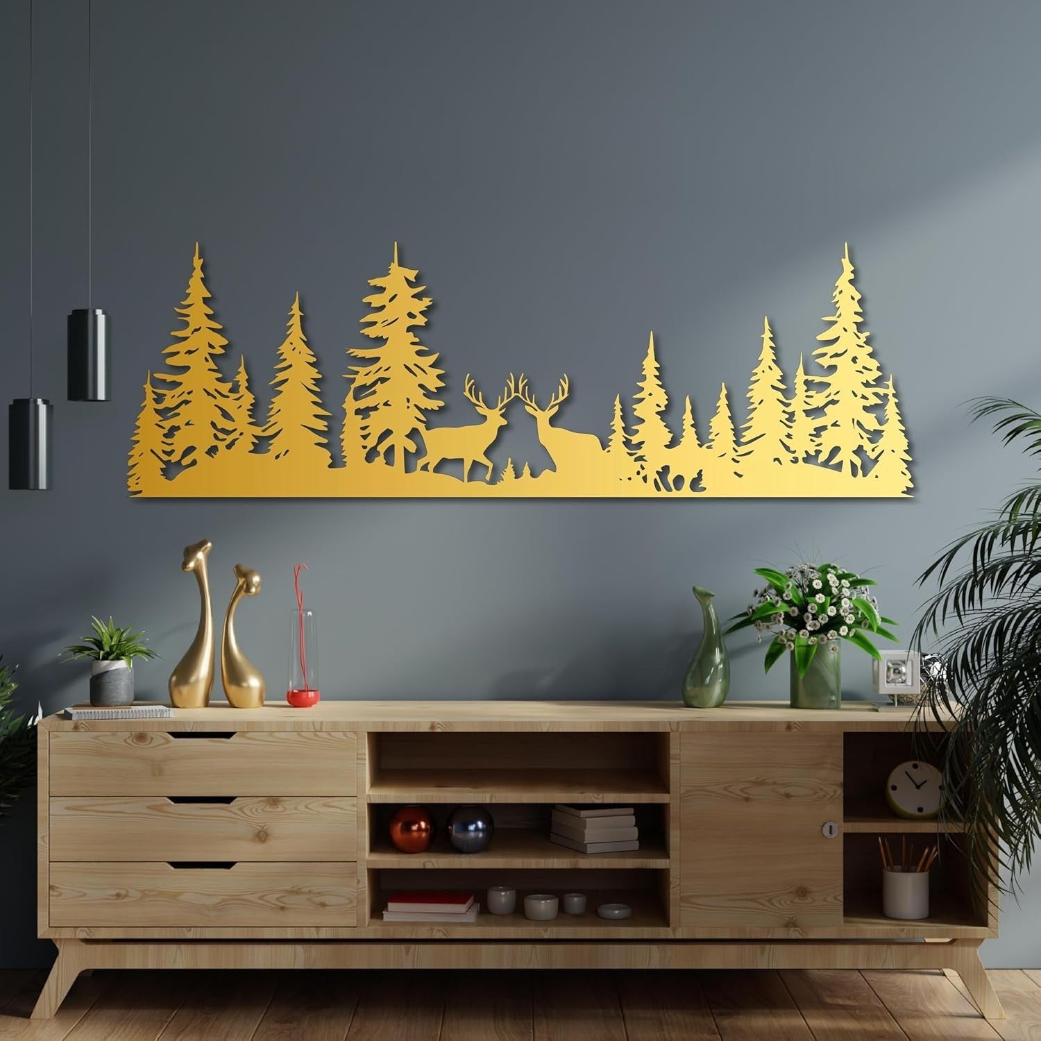 Deer Forest Metal Wall Art Trees Wildlife Farmhouse Decor