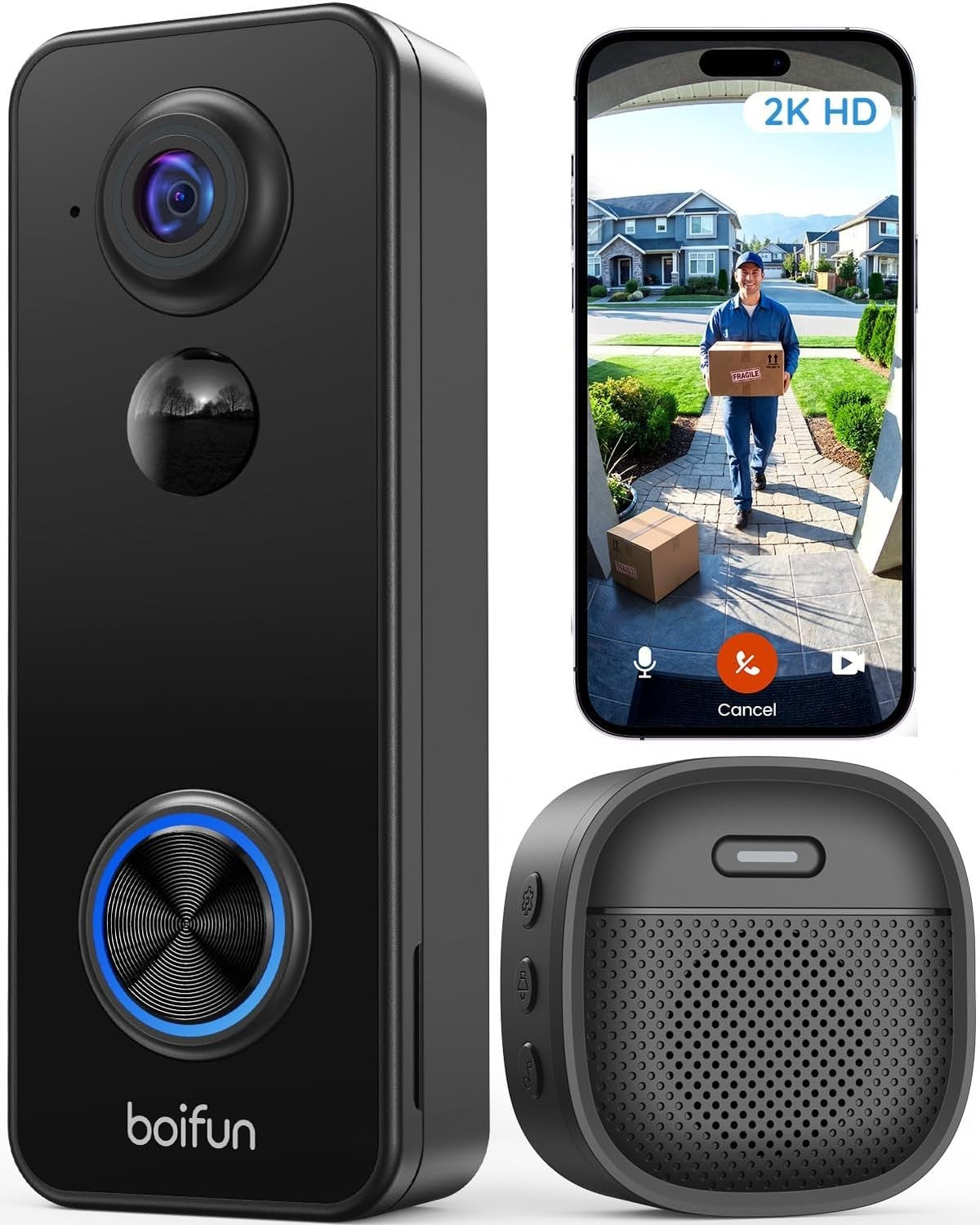 2K Wireless Video Doorbell Camera 180° View Night Vision Alexa