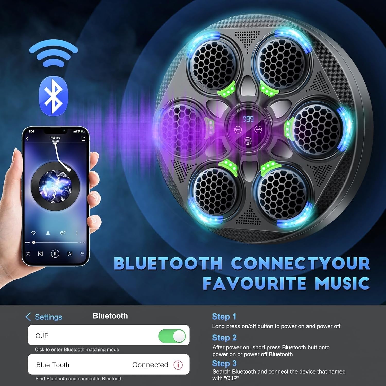Music Boxing Machine Bluetooth LED Wall Mount Punch Trainer Home Gym Workout