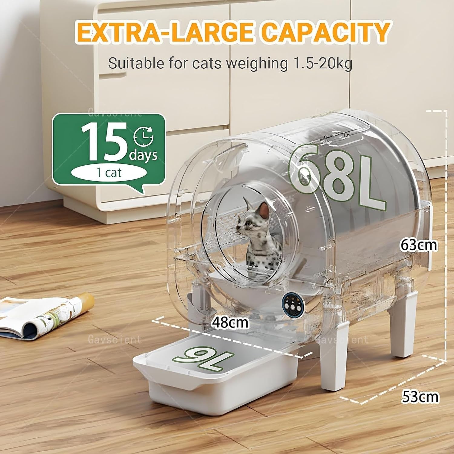 Automatic Cat Litter Box WiFi APP Control 75L Multi Cat Odor Free