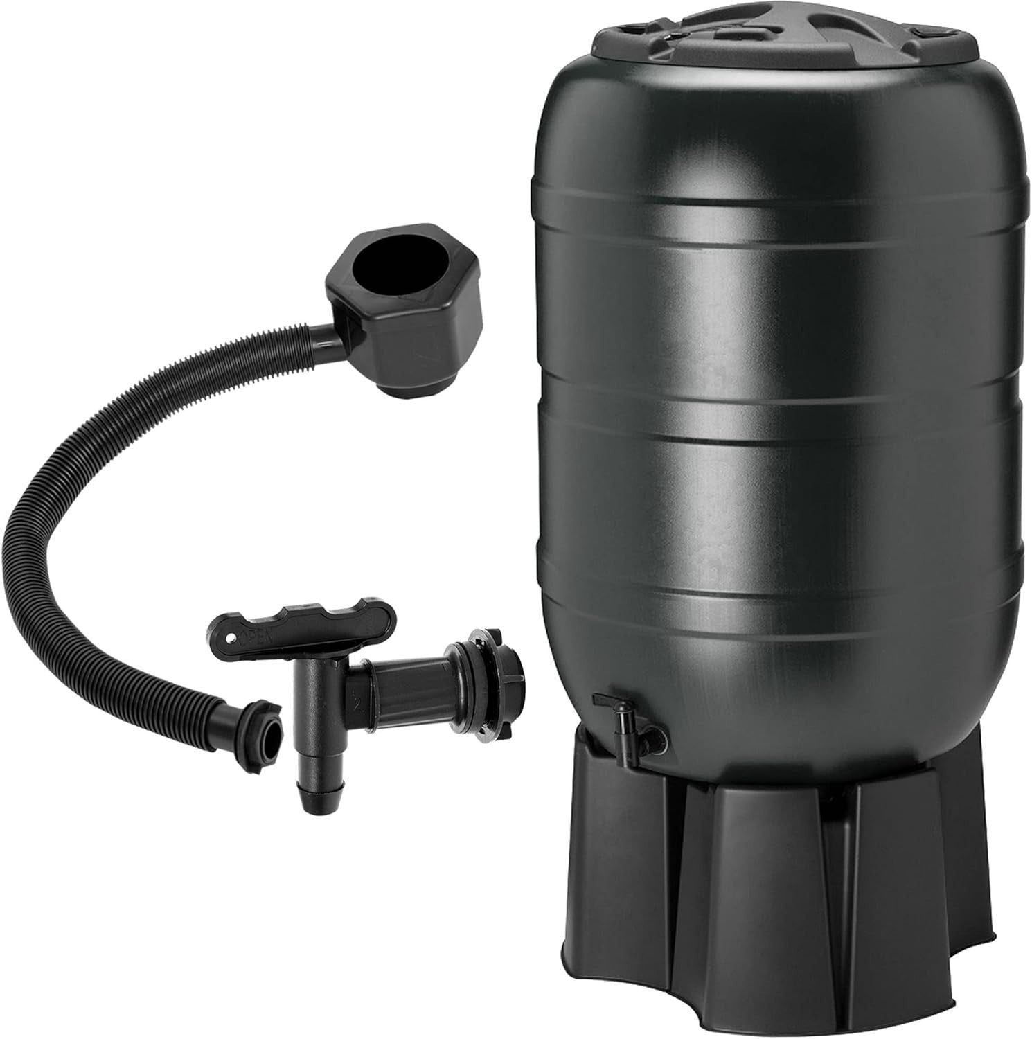 210L Black Water Butt Kit With Stand, Tap & Lockable Lid Garden Rain Collector
