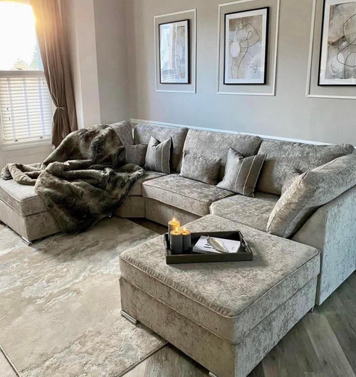 Grey Corner Sofa L or U Shaped Chenille Highback with Footstool Option