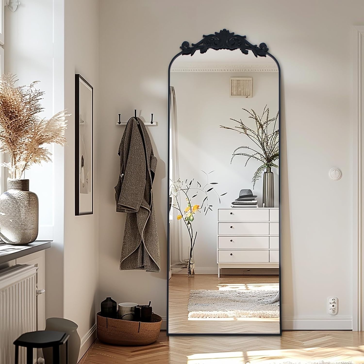 Oversized Full Length Mirror 180x76cm Arch Black Frame Leaning Wall Decor