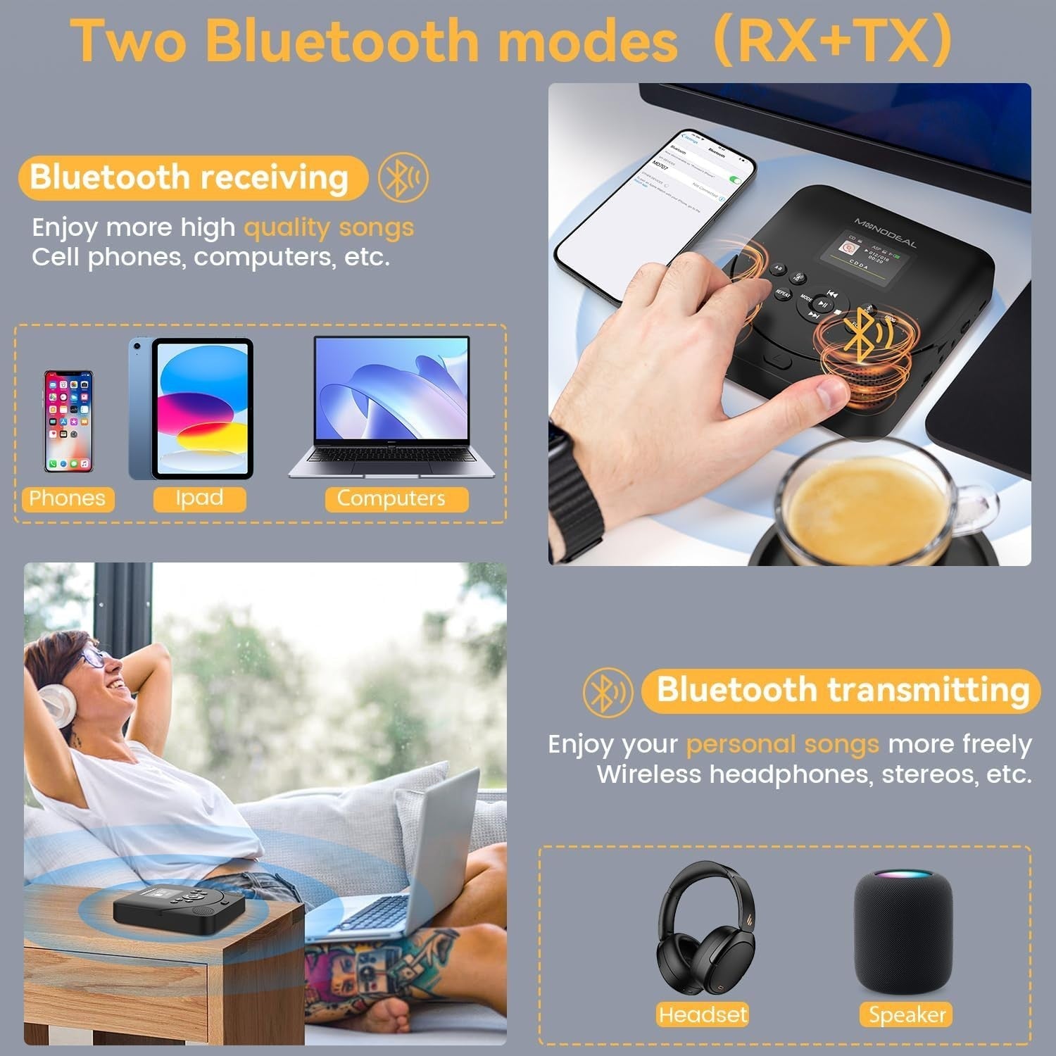 Portable CD Player Bluetooth TFT Display Rechargeable Anti Skip