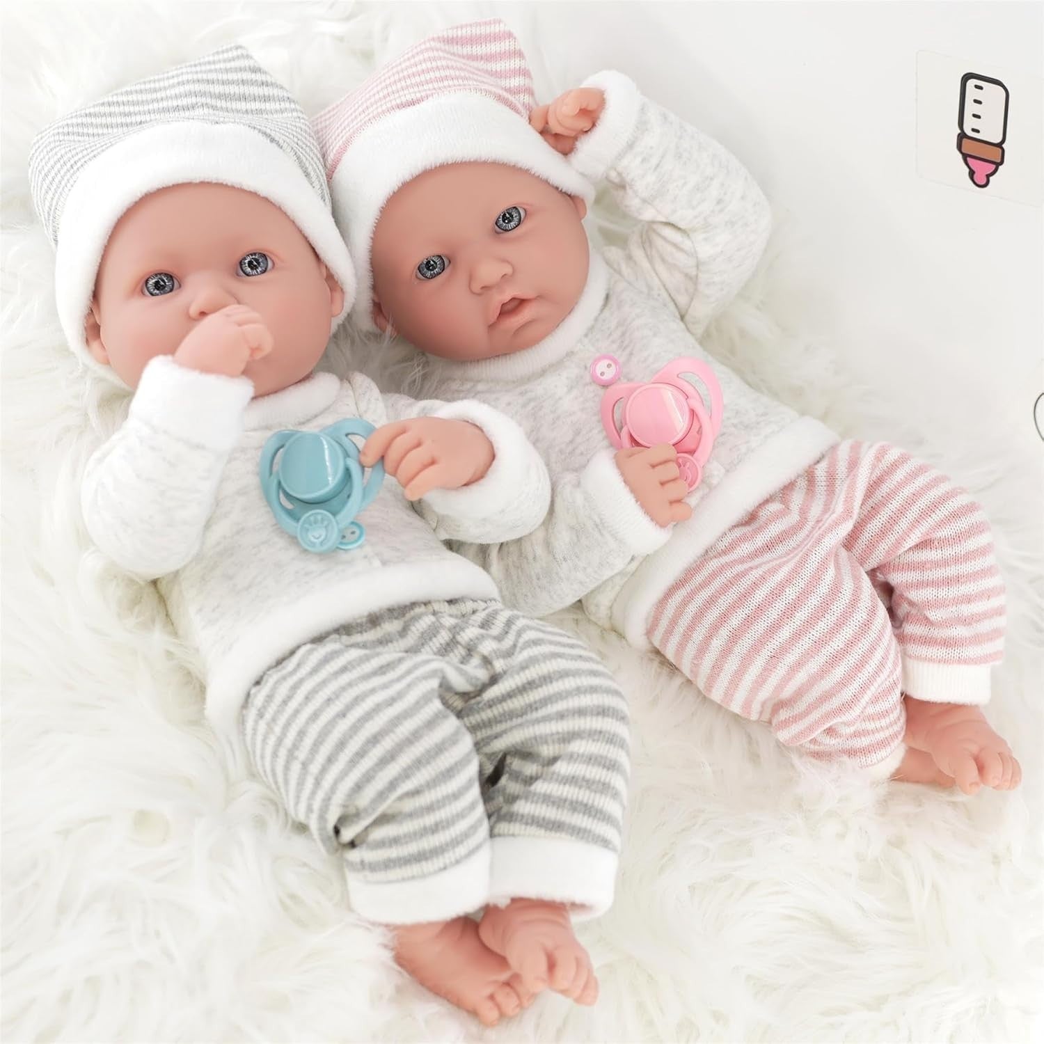 Twin Baby Dolls Boy Girl Set w Dummies Feeding Accessories Gift