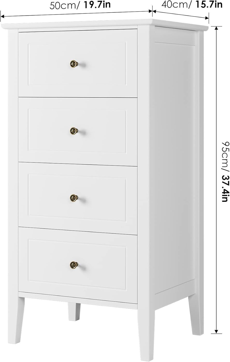 White Chest of Drawers 4 Drawer Tall Narrow Storage Unit Bedroom Modern