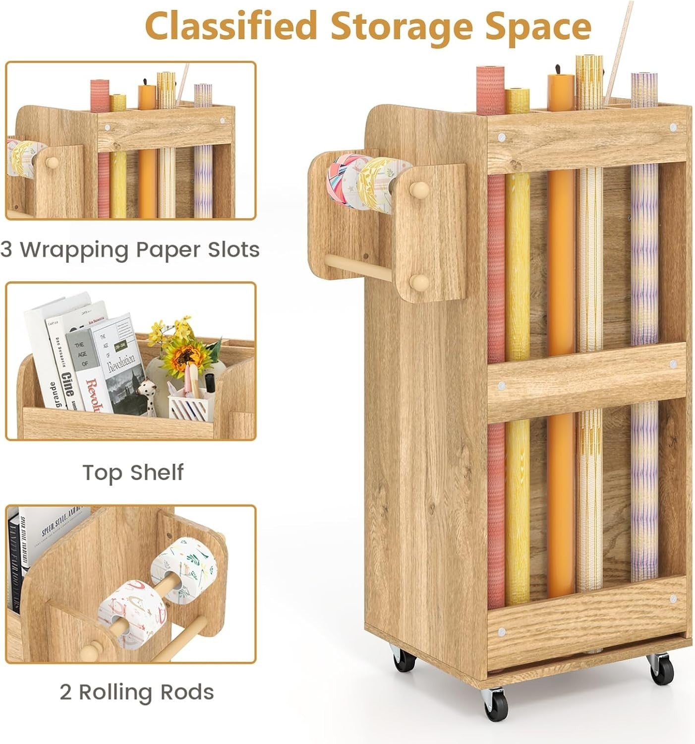 Natural Mobile File Cabinet 86cm 3 Drawer Under Desk Storage