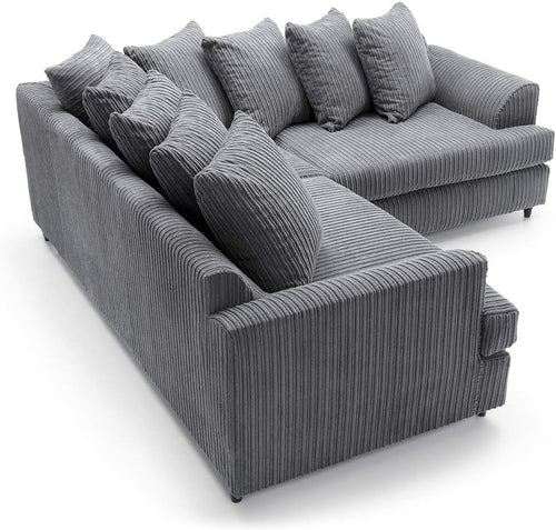 Modern 5-Seater Jumbo Cord Modular Corner Sofa Grey L-Shaped Couch