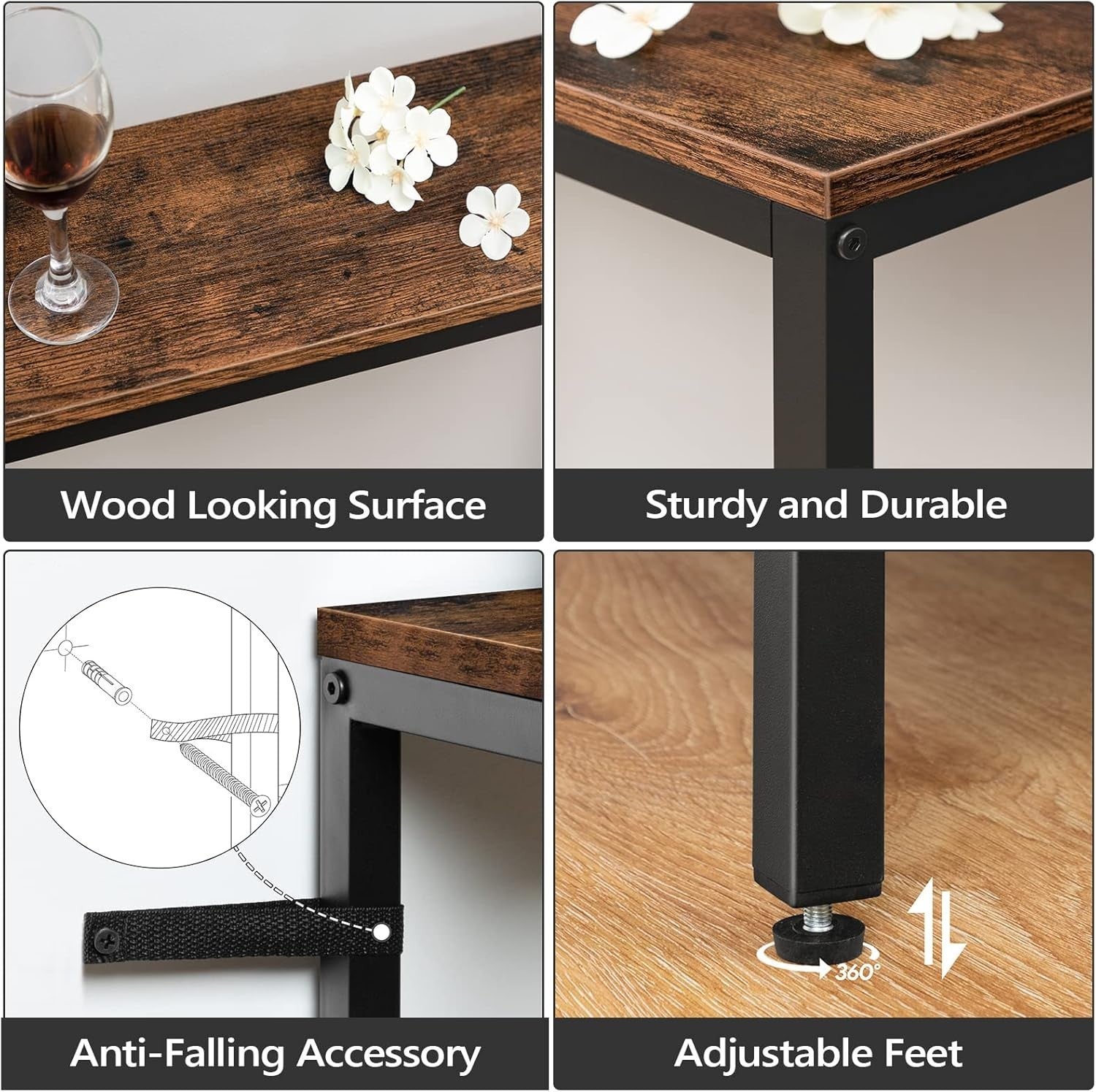 Narrow Console Table Rustic Wood Metal Frame – 180cm Hallway Sofa Side