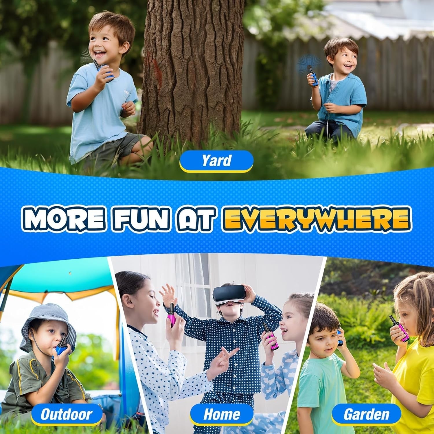 Kids Walkie Talkies Pink Blue Long Range 2 Way Radios Outdoor Toy Set