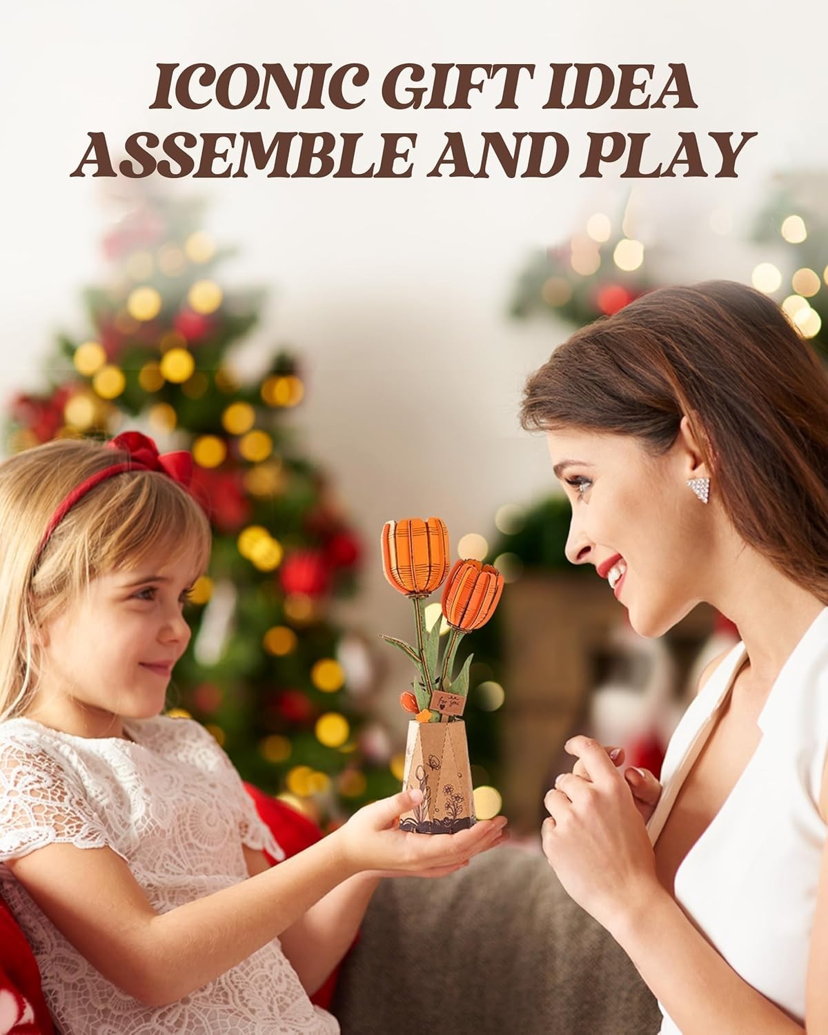 Wooden 3D Tulip Puzzle Flower Decor – DIY Gift for Women, Table Display