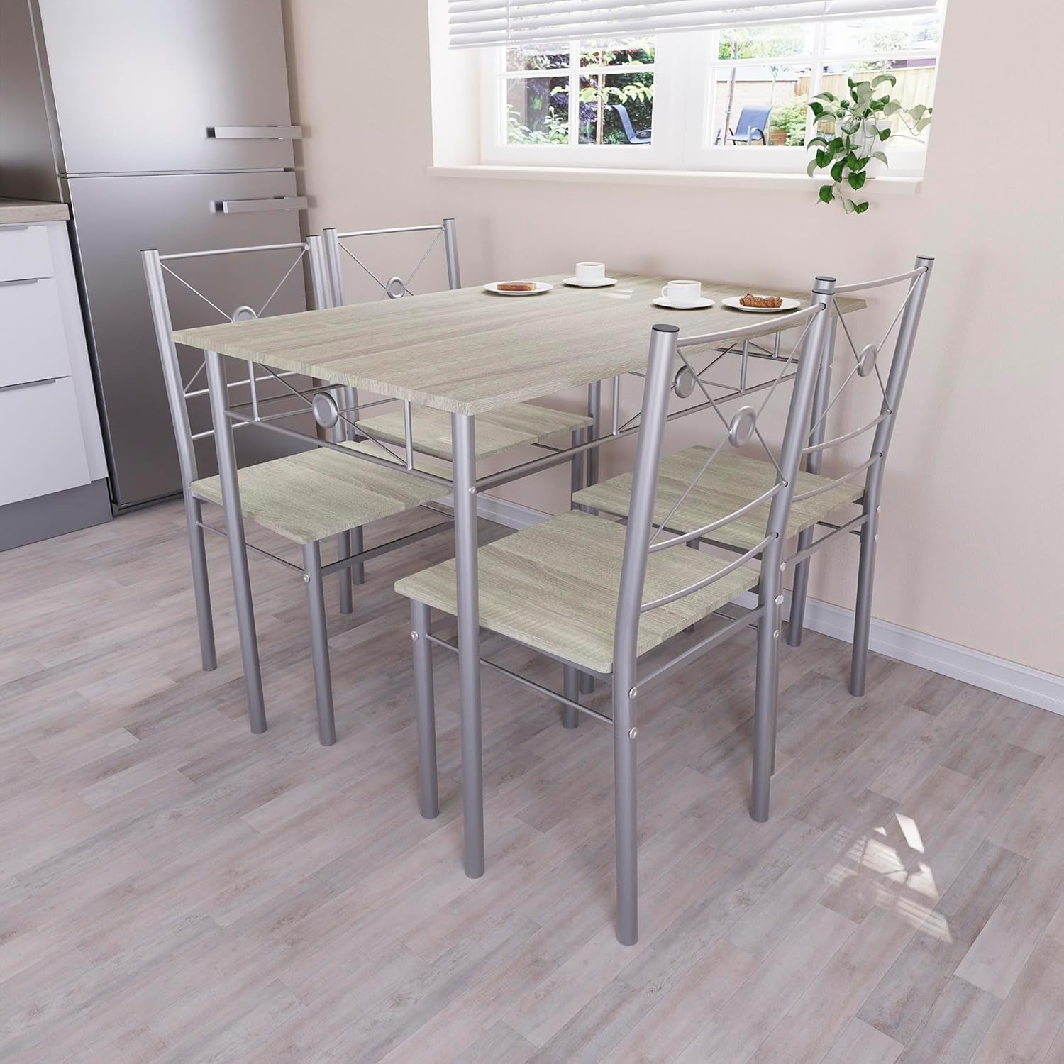 Oak Effect 4-Seater Dining Table Set | Compact Kitchen Breakfast Furniture