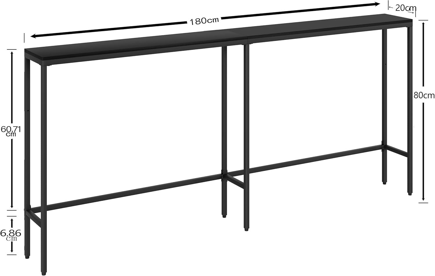 Slim Black Console Table Narrow Entryway Hallway Sofa Table 180cm Modern