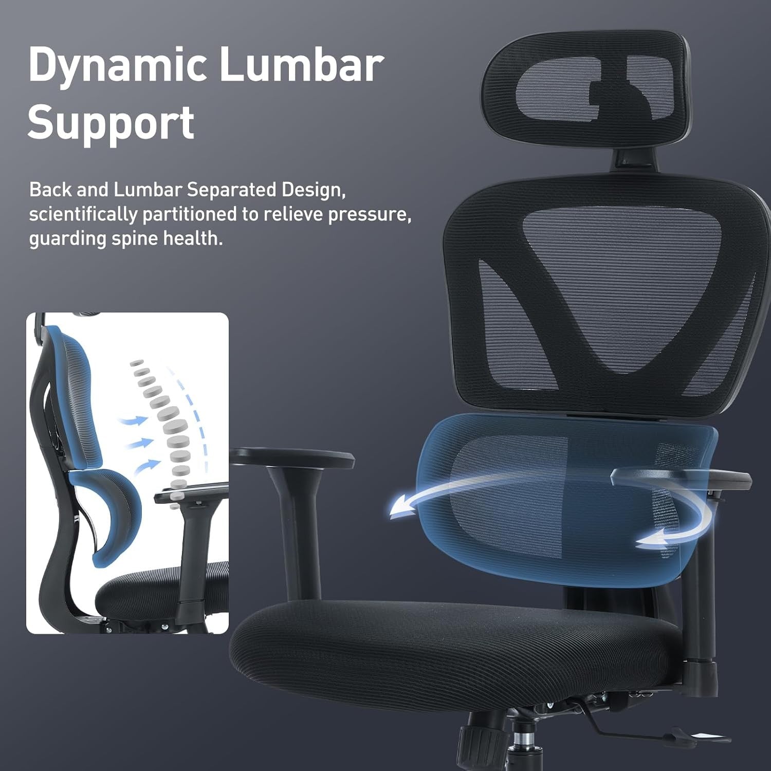 Ergonomic Mesh Office Chair High Back Lumbar Support Black