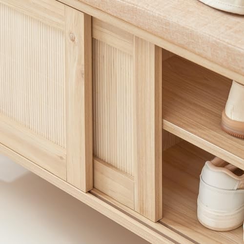 Wooden Shoe Storage Bench with Cushion 6 Compartments 121×35×49cm