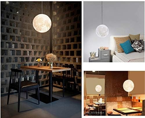 3D Moon Pendant Light White Globe Ceiling Shade 22cm E27 Hanging Lamp