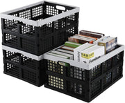 3 Pack 32L Folding Plastic Storage Crates Stackable Collapsible